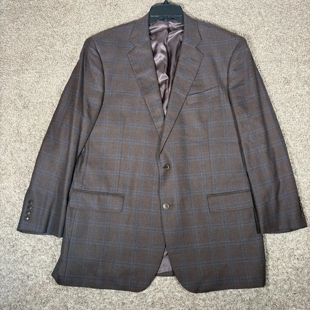 Brooks Brothers 1818 Madison Brown Windowpane Saxon Wool Blazer Sport Coat 46R